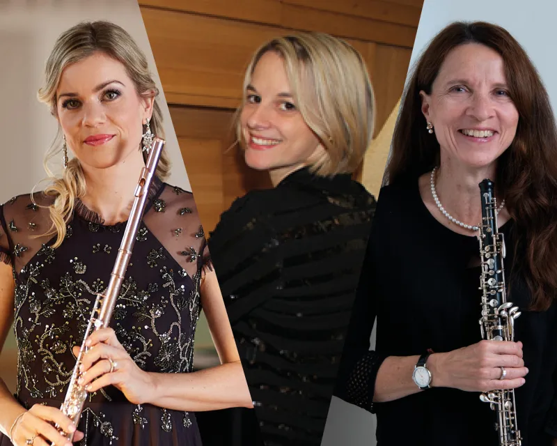 Feierabend-Musik in Zumikon (Foto: zVg) Feierabend-Musik in Zumikon: Claudia
von Wartburg (Querflöte) Corinne
Sonderegger (Oboe), Jasmine Vollmer
(Harfe, Orgel, Klavier) (Foto: zVg)