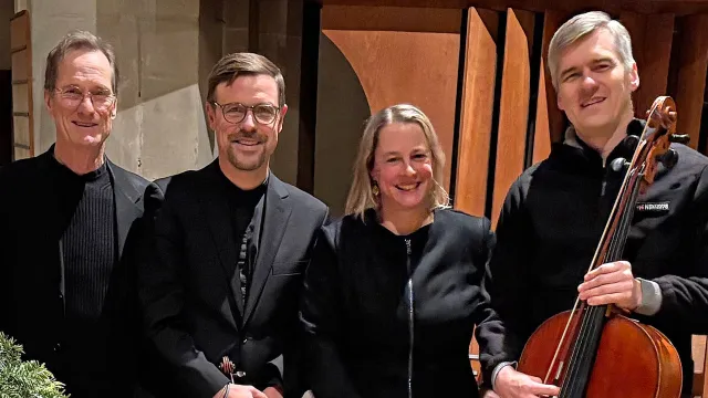 Feierabend-Musik 28.05.2026 (Foto: zVg) Feierabend-Musik 28.05.2026 — Jonathan Allen
(Violine), Daniel Kagerer (Violine), Jasmine
Vollmer (Harfe & Klavier), Mārcis Kuplais (Cello) (Foto: zVg)