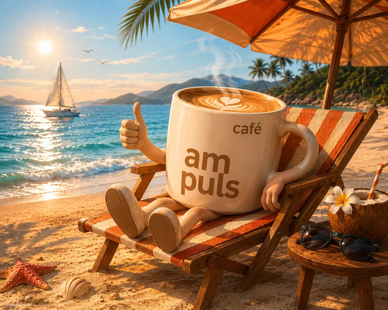 Kaffeetasse am Strand 2 (Foto: KI durch Peter Lissa) Kaffeetasse am Strand 2 (Foto: KI durch Peter Lissa)